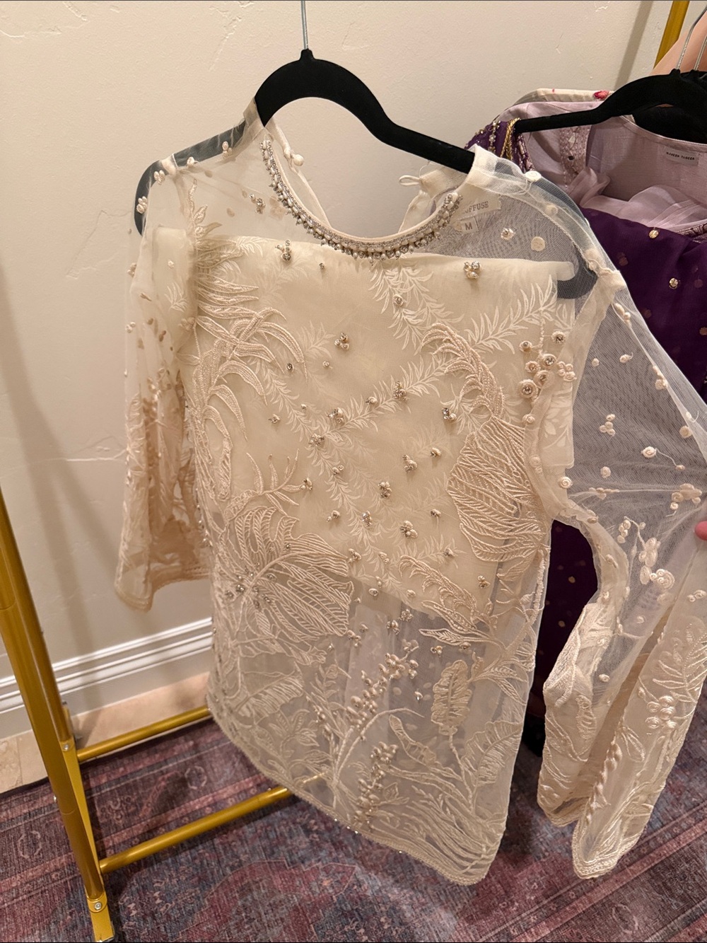 Suffuse Embroidered Ivory Beaded Sheer Top
With duppata and slip